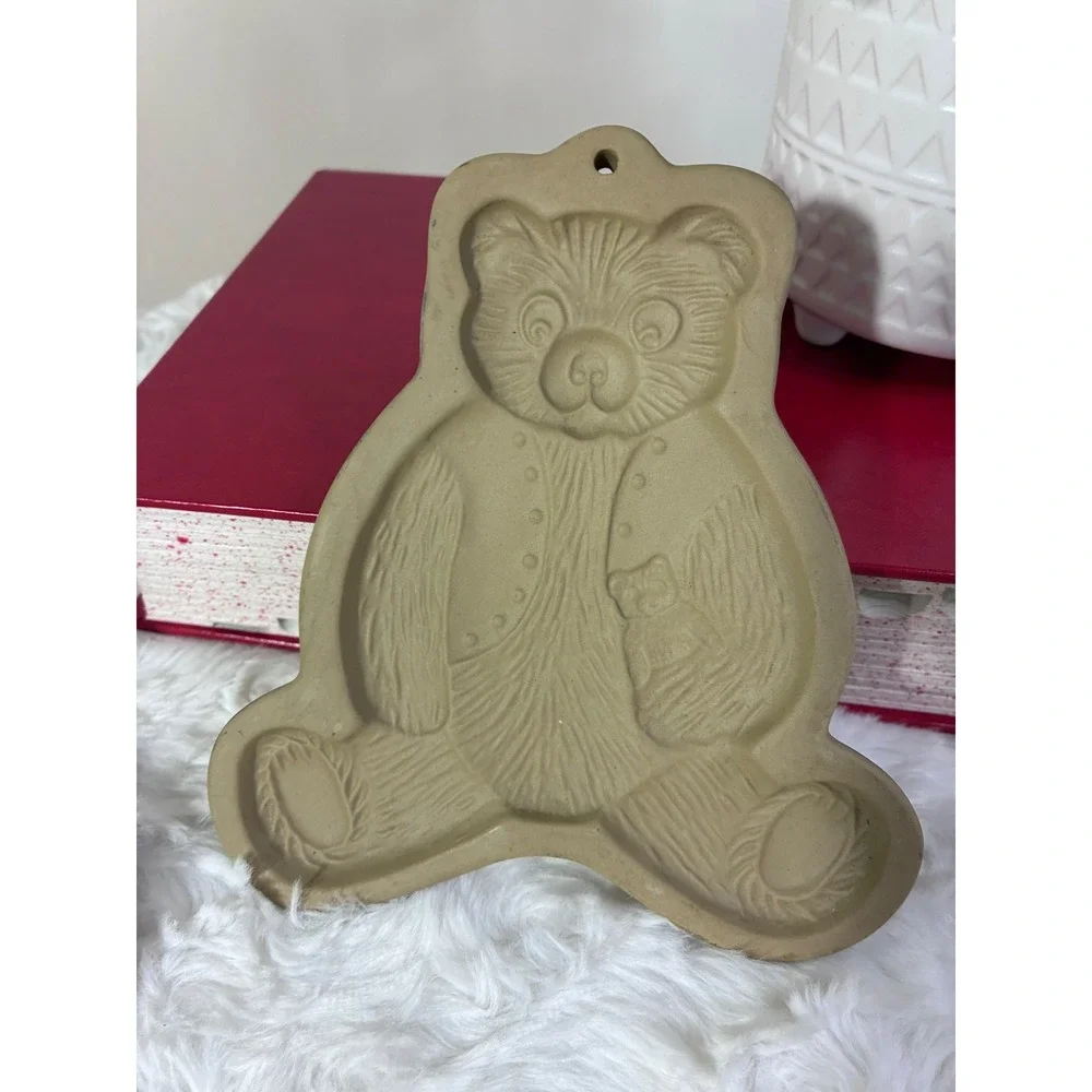 Vintage Brown Bag Cookie Mold  1980's Stoneware Santa Bear Cat Set Hill Design